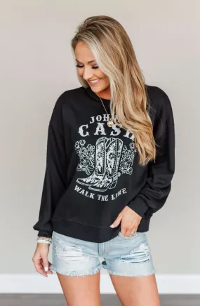 Johnny Cash Walk The Line Graphic Pullover- Black