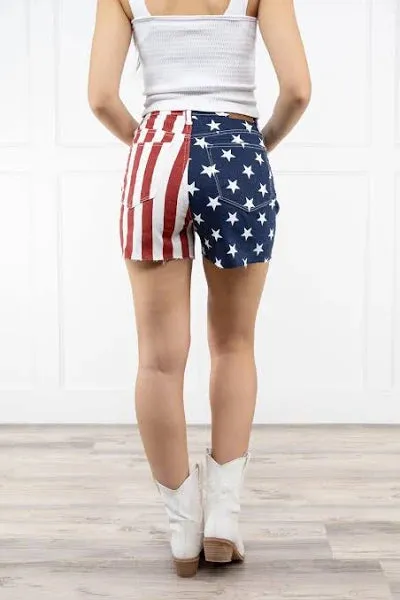 Judy Blue HW Americana Flag Fray Hem Shorts