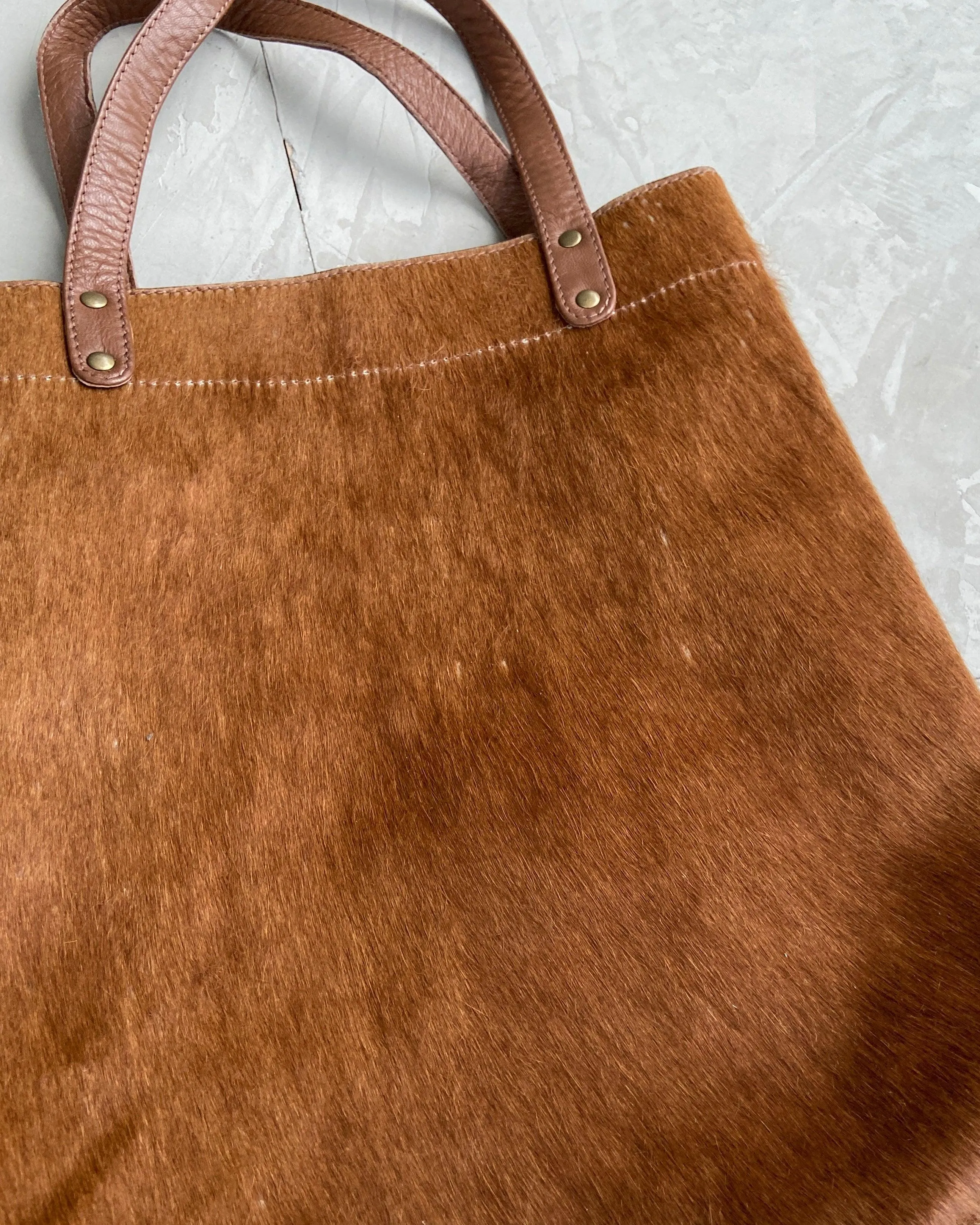 LEATHER PONY HAIR TOTE BAG