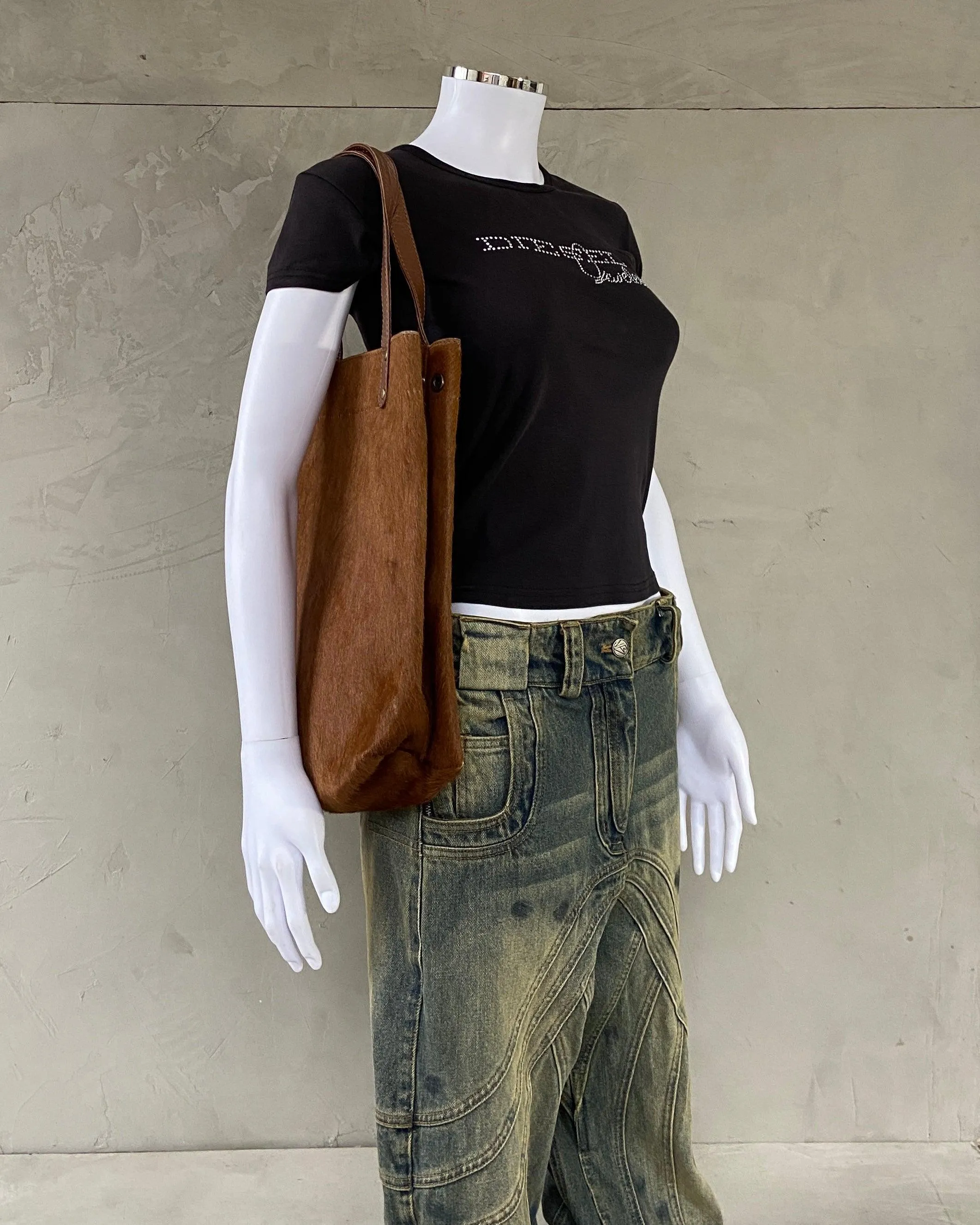 LEATHER PONY HAIR TOTE BAG