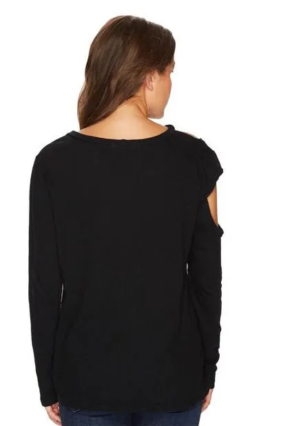 LNA Hamilton Asymmetrical Long Sleeve Top Black