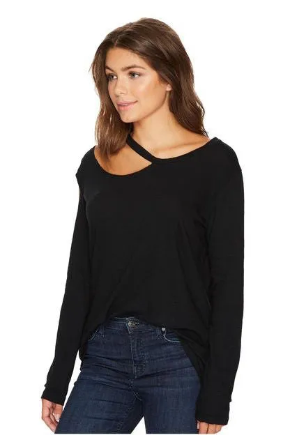 LNA Hamilton Asymmetrical Long Sleeve Top Black