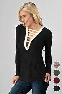 Low Cut Ribbed Sweater Top