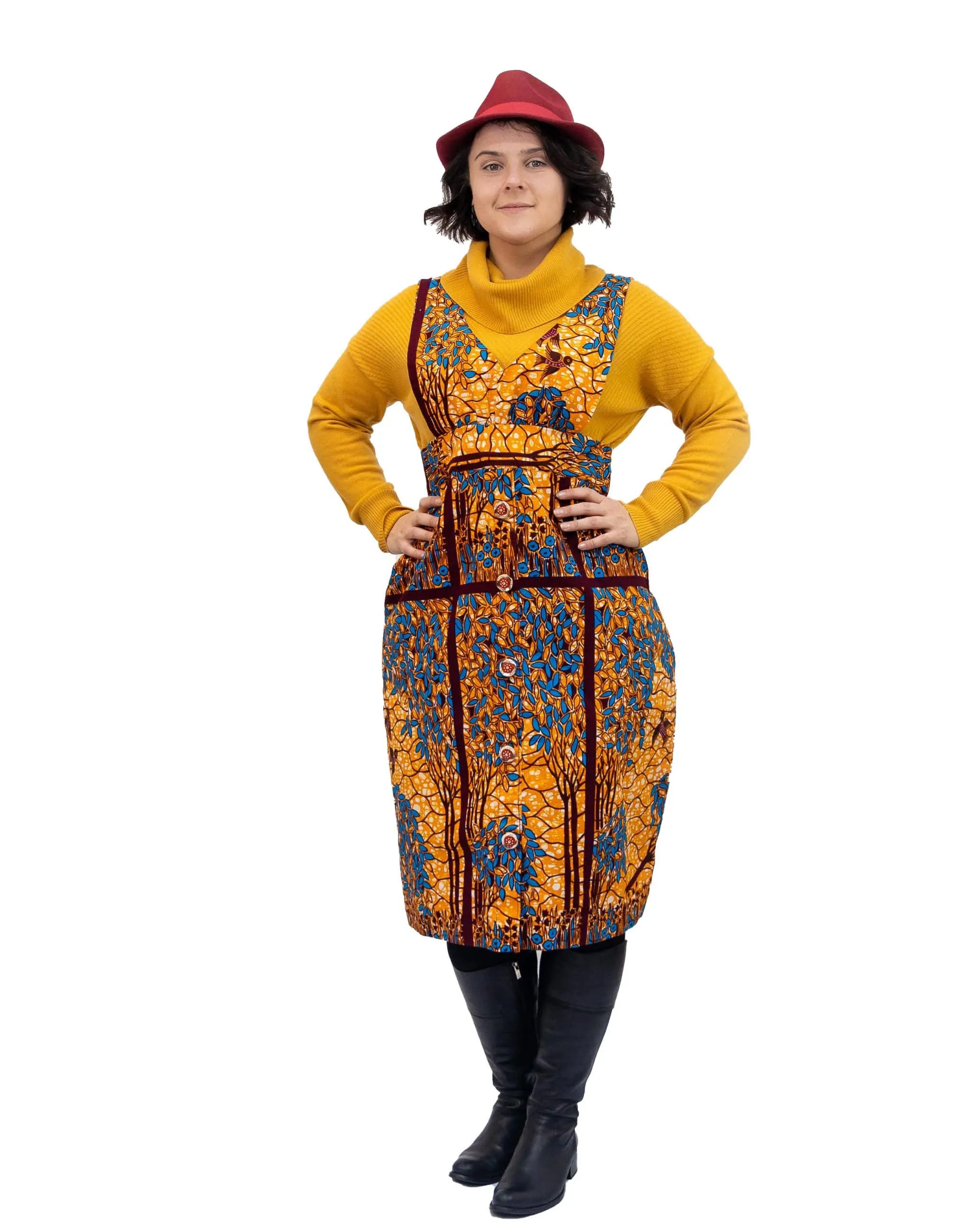 Lucia African Floral Print Pinafore Dress - African Clothing Store | JT Aphrique