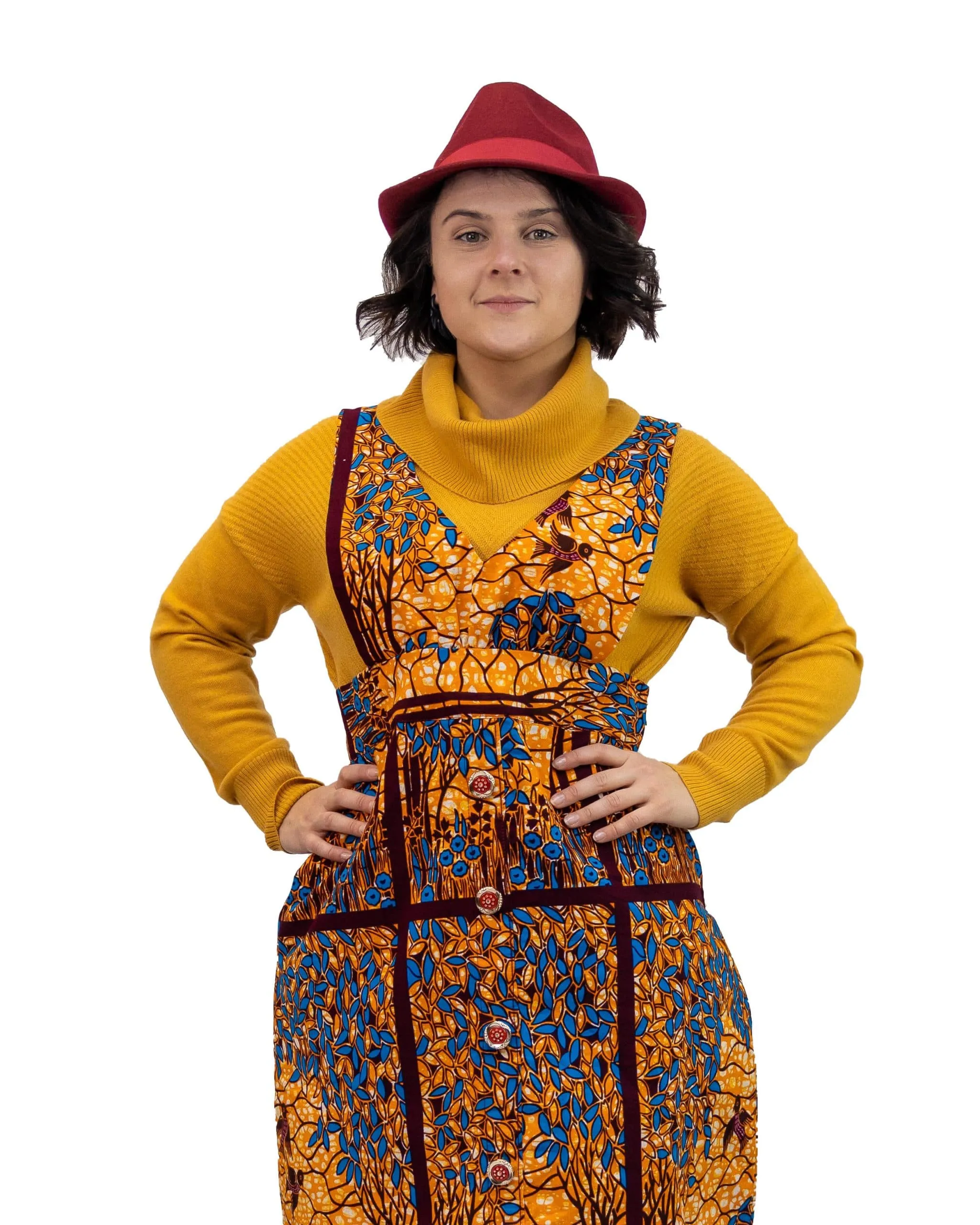 Lucia African Floral Print Pinafore Dress - African Clothing Store | JT Aphrique