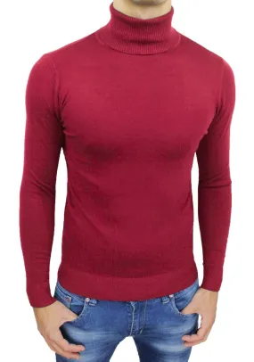 Maglione Dolcevita uomo rosso casual maglioncino pullover invernale