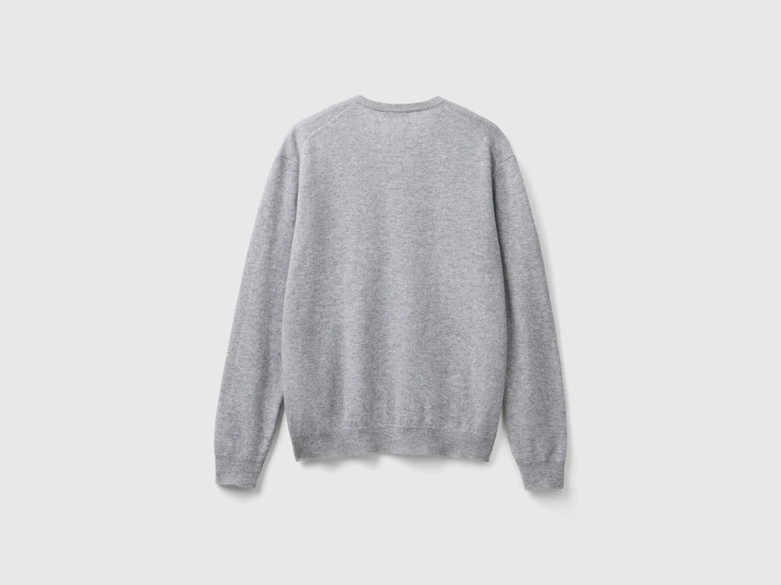 Marl gray V-neck sweater in pure Merino wool - Light Gray | Benetton