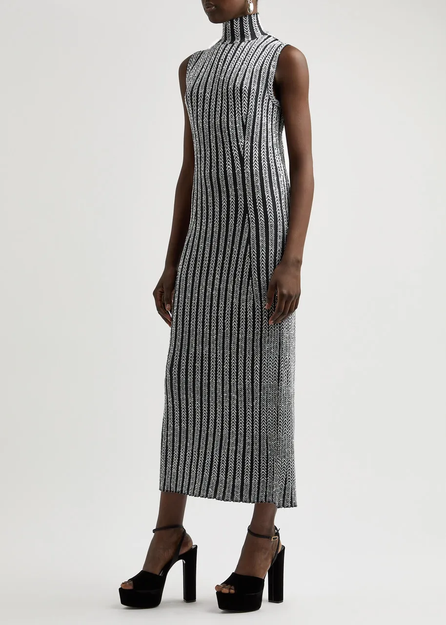 MISSONI Striped sequin-embellished knitted midi dress  
                         
                     
                