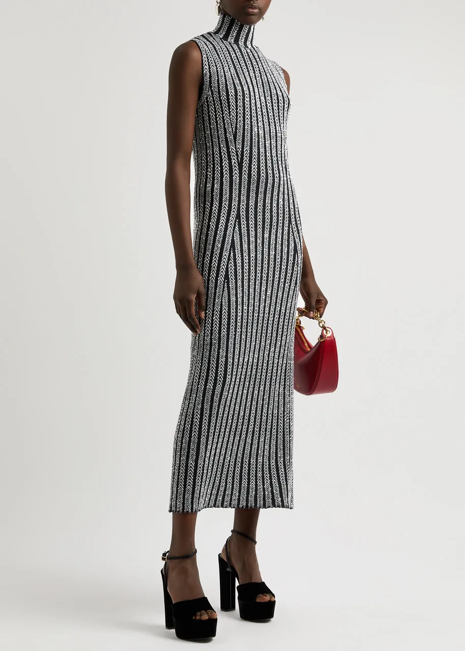 MISSONI Striped sequin-embellished knitted midi dress  
                         
                     
                