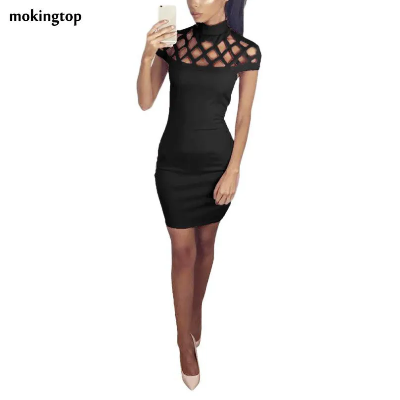 mokingtop Hollow Out Dress Sexy Women Short Sleeve Shealth Mini Dress Clubwear Party Dreses Vetement Femme#A11 SM6