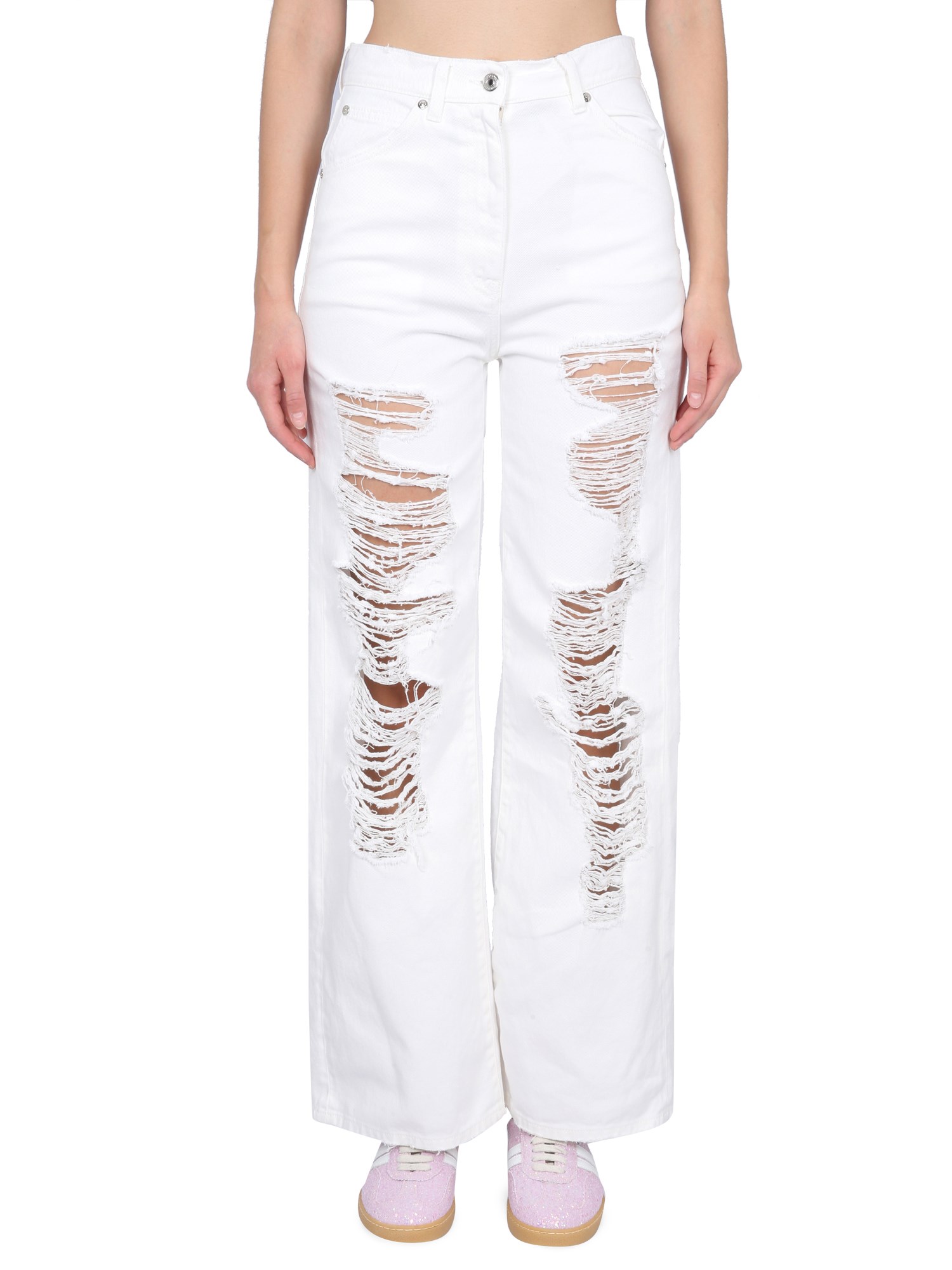 MSGM    JEANS WITH RIPS IN COTTON DENIM