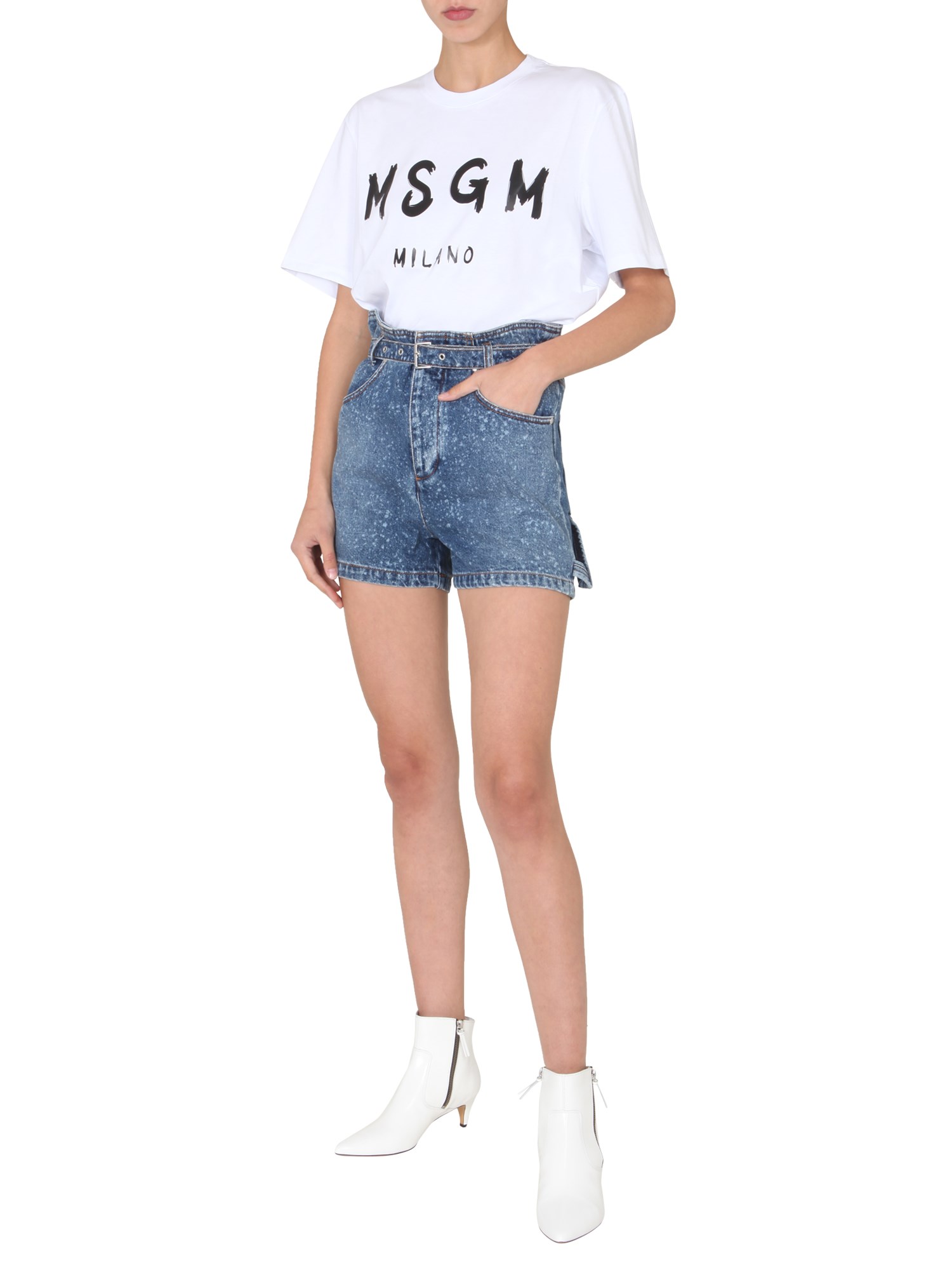 MSGM    SPRAY EFFECT DENIM SHORTS