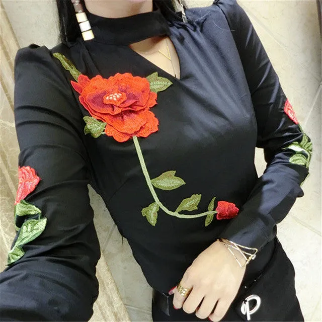 New Fashion Summer European Women Peony Embroidery Shirt Slim Blouse Sexy Hollow Out Blouse Shirt Women Tops 72585 GS