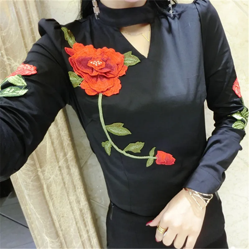 New Fashion Summer European Women Peony Embroidery Shirt Slim Blouse Sexy Hollow Out Blouse Shirt Women Tops 72585 GS