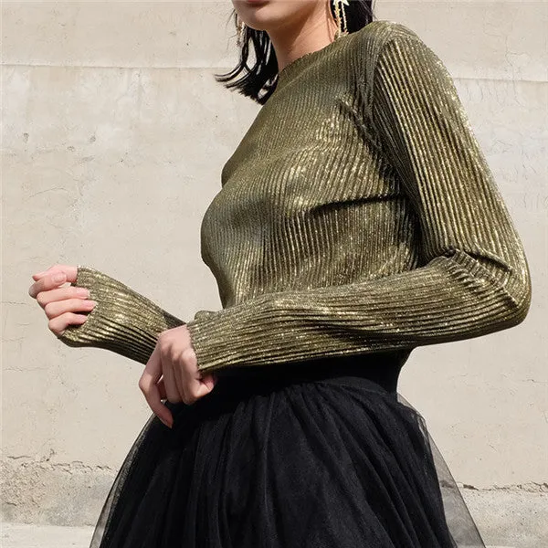 New Fashion Women Camisetas clothing Turtle-neck Vintage T shirts Women Top Full Sleeve Female Pleated tops 72231 GS