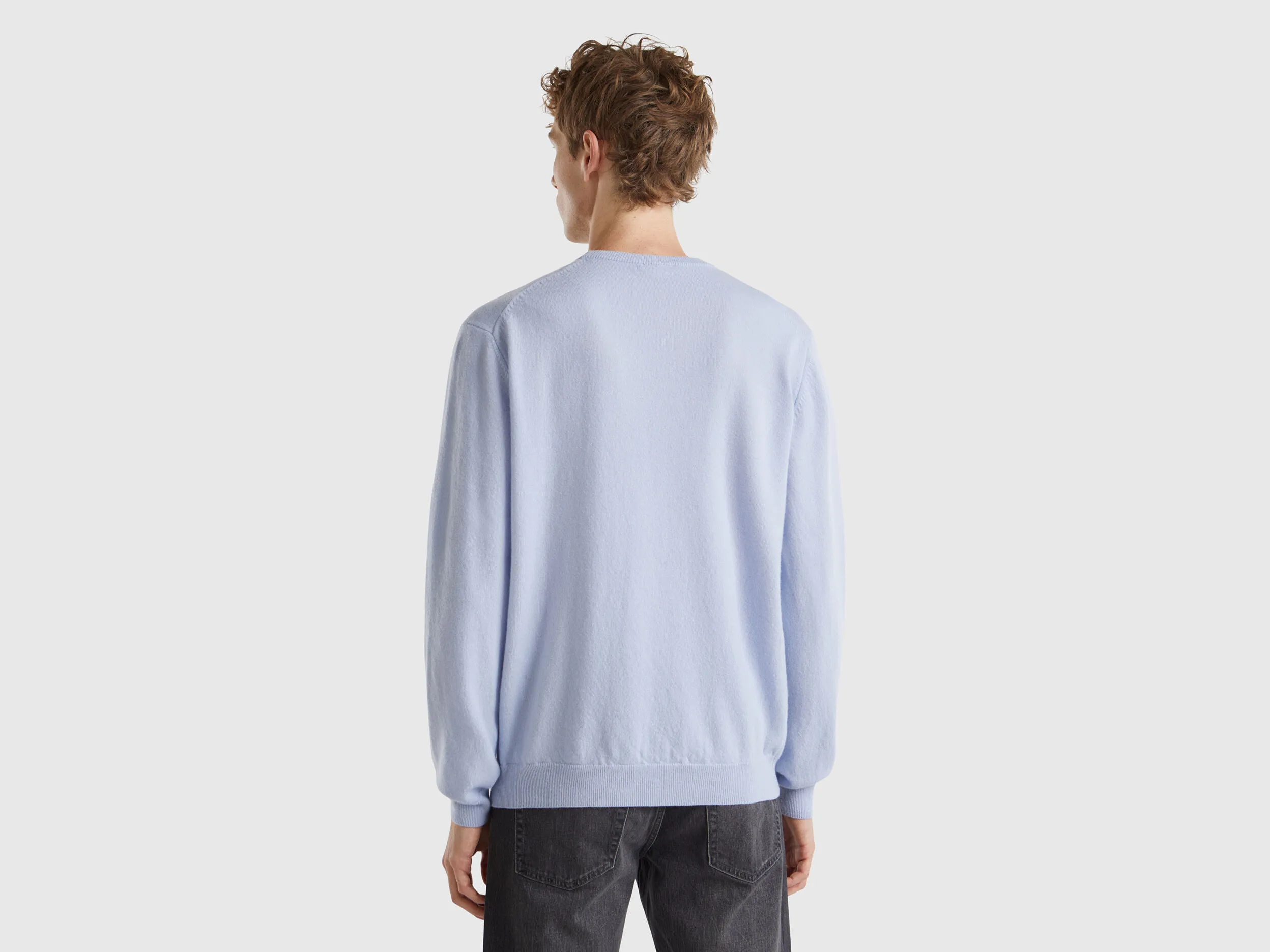 Ocean blue crew neck sweater in pure Merino wool - Light Blue | Benetton