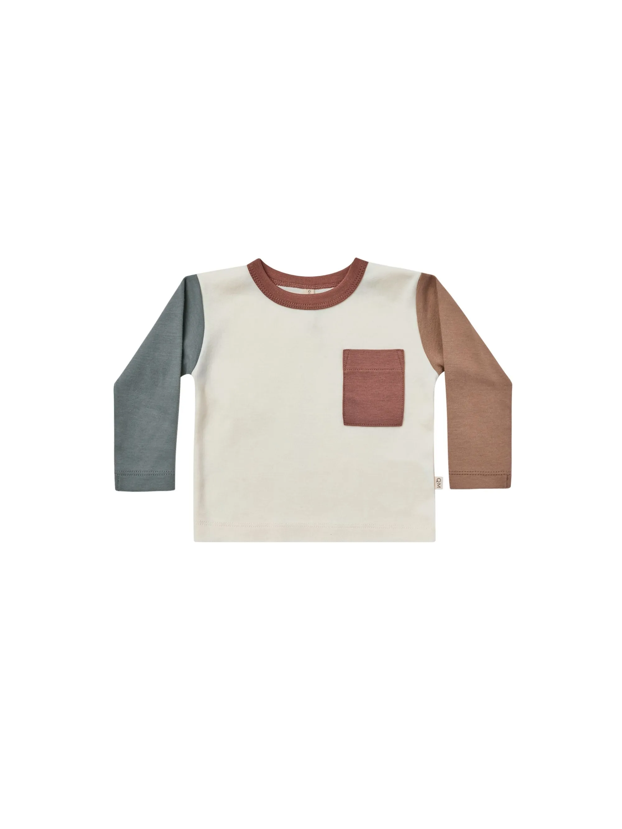 Quincy Mae long sleeve pocket tee | ivory colorblock