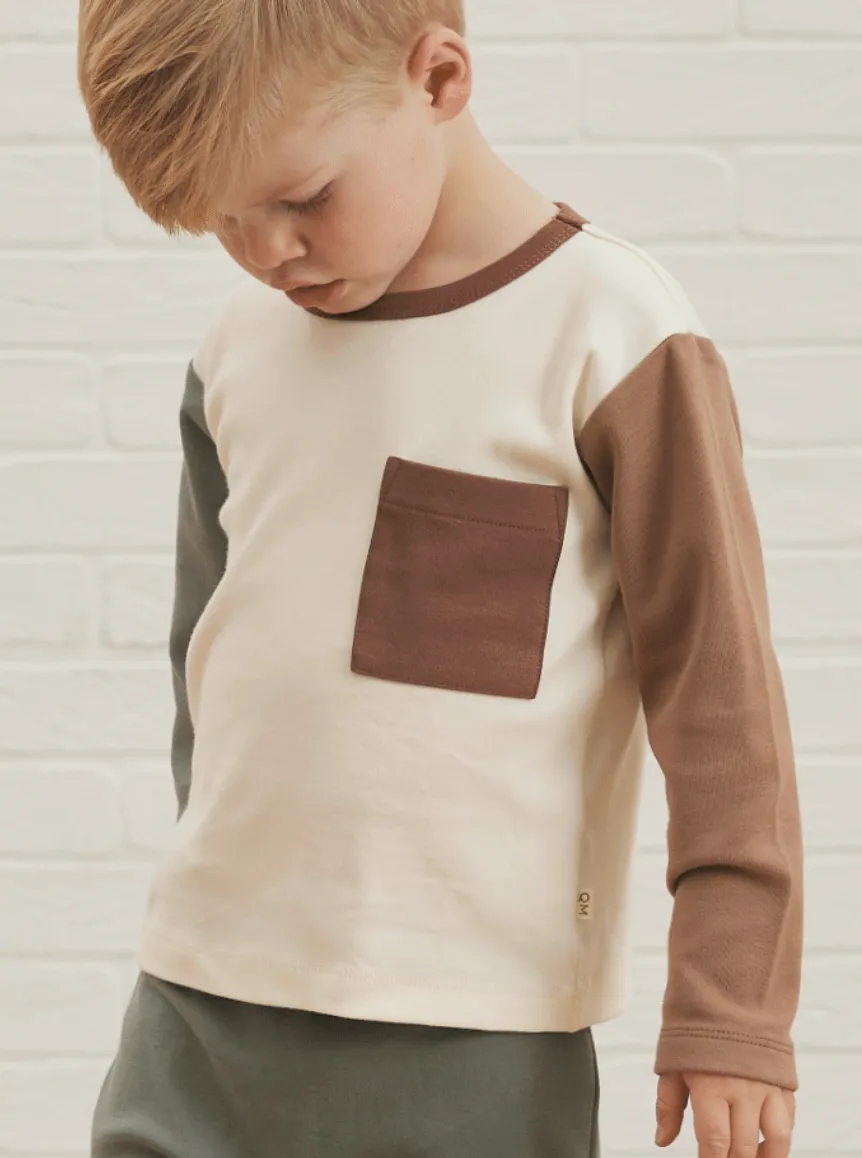 Quincy Mae long sleeve pocket tee | ivory colorblock