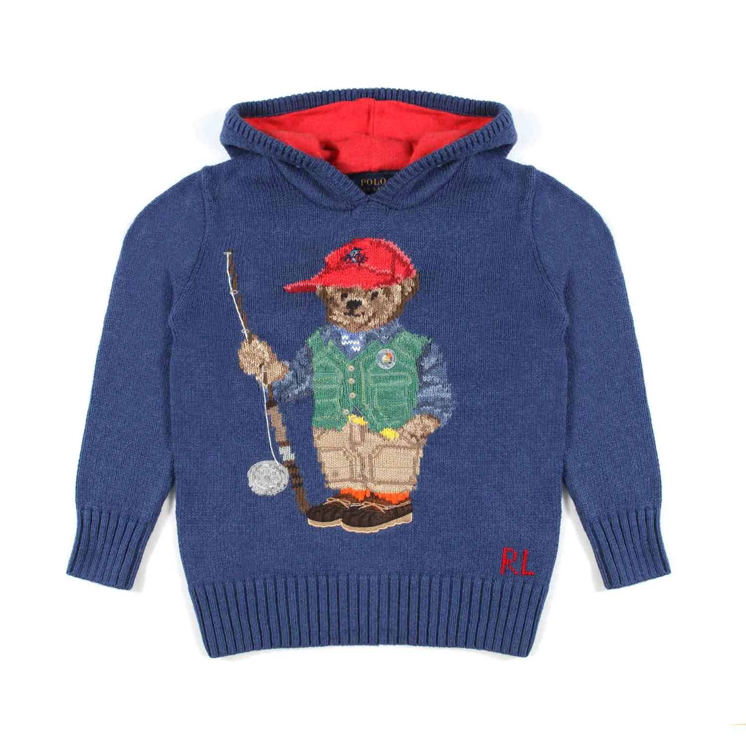 Ralph Lauren Blue Polo Bear Hooded Pullover For Kids