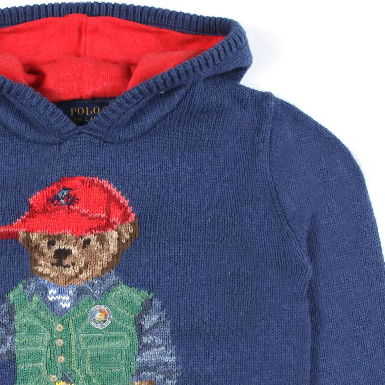 Ralph Lauren Blue Polo Bear Hooded Pullover For Kids