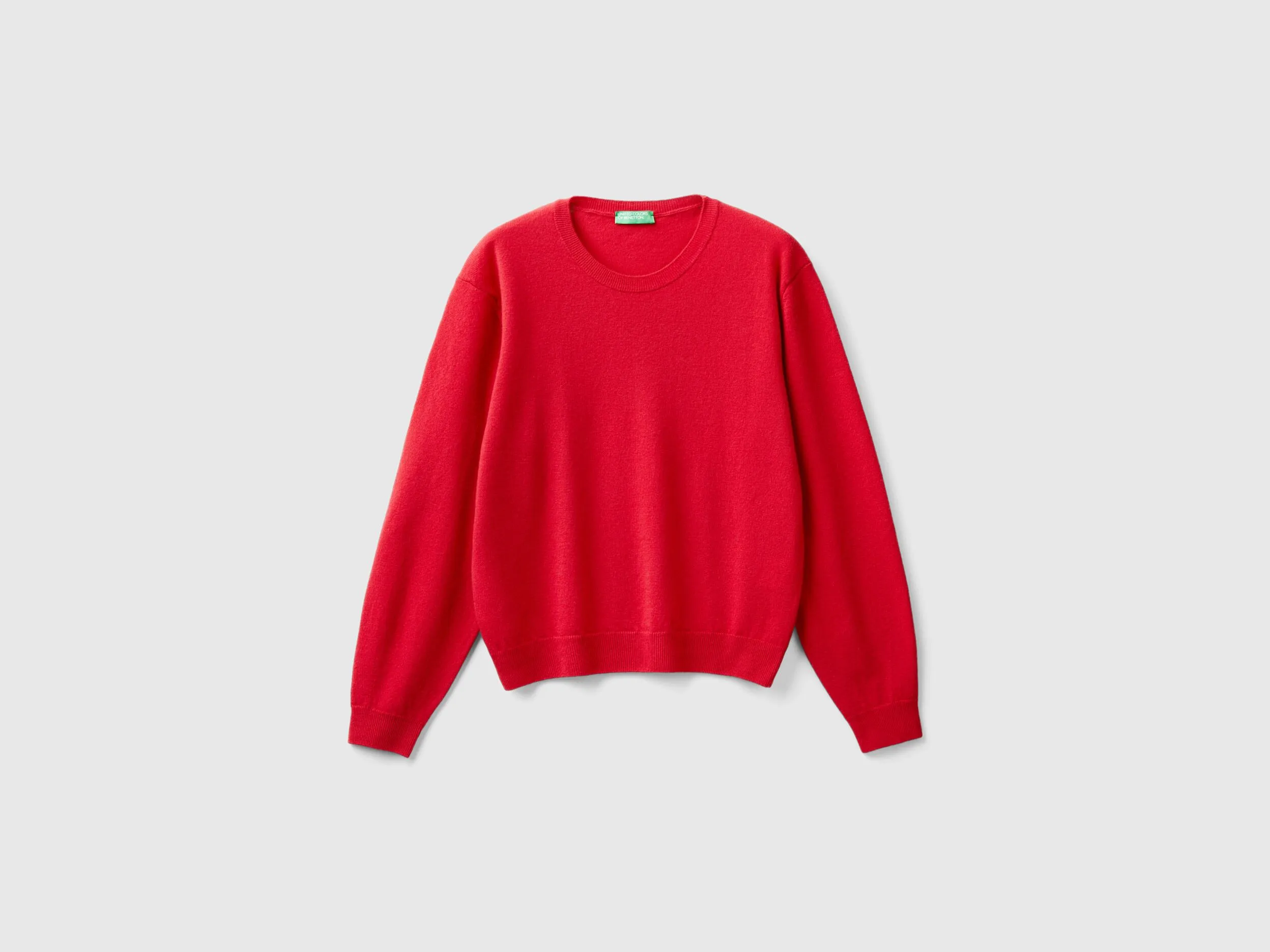 Relaxed fit pure Merino wool sweater - Plum | Benetton