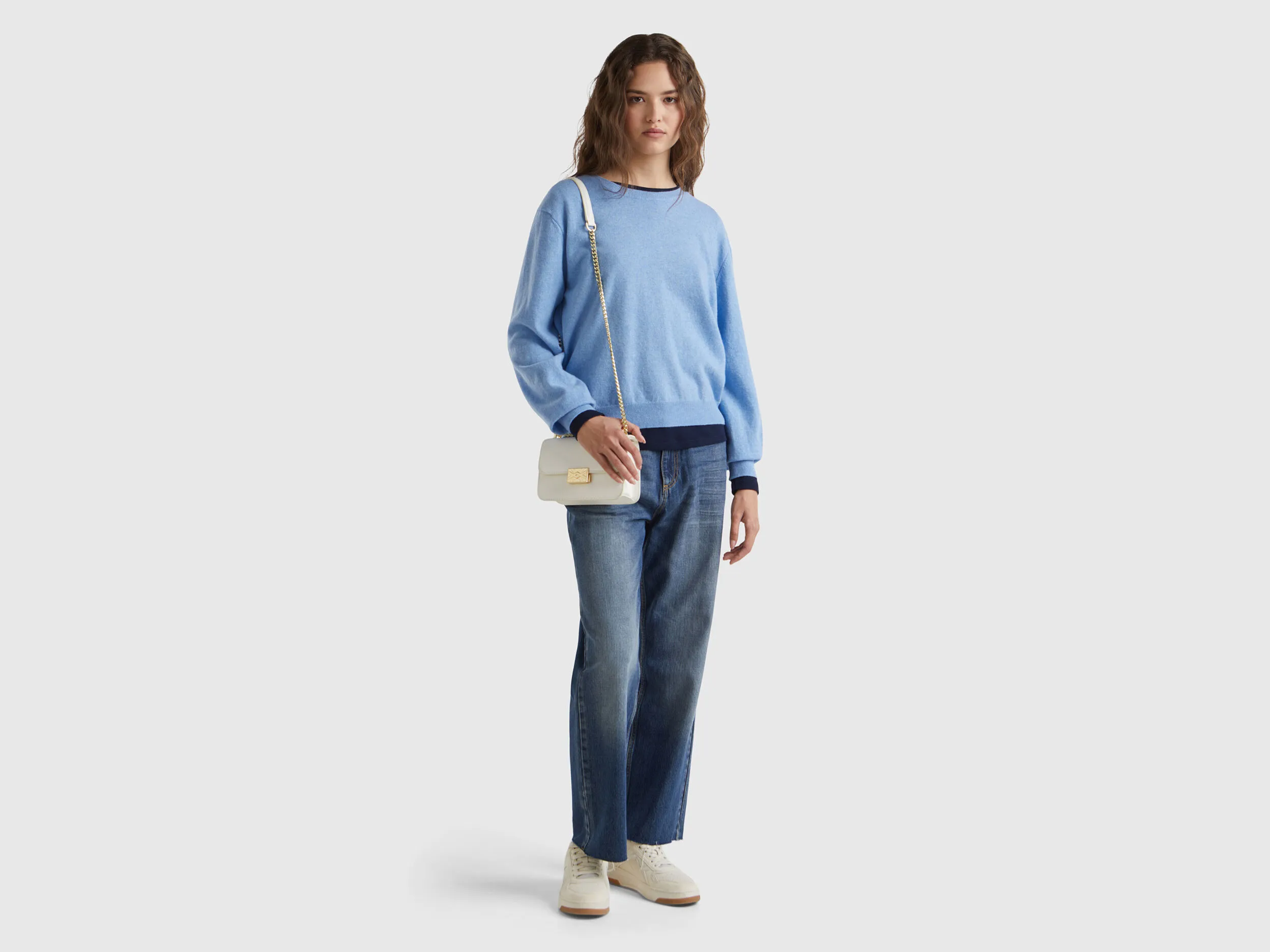 Relaxed fit pure Merino wool sweater - Sky Blue | Benetton