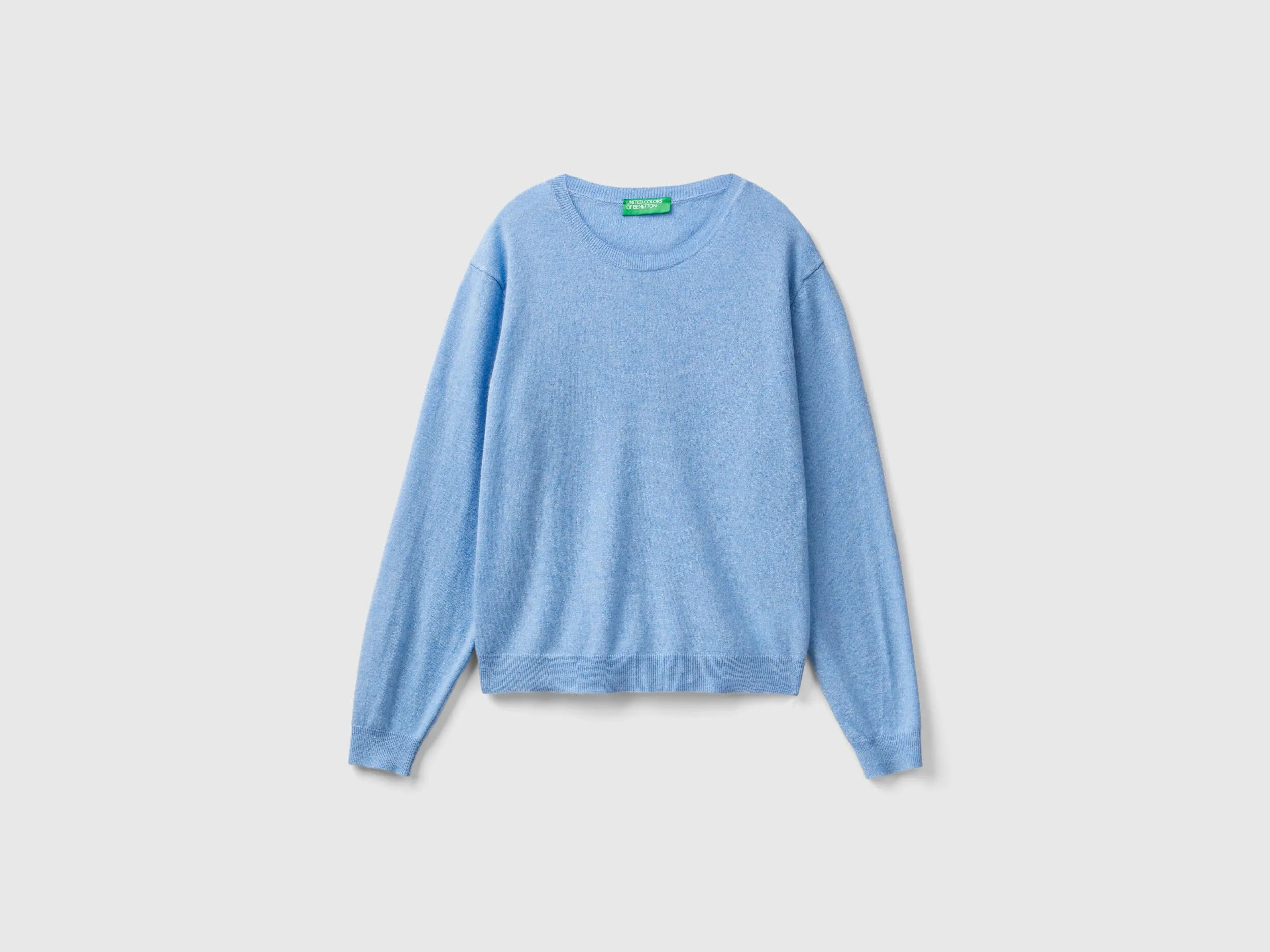 Relaxed fit pure Merino wool sweater - Sky Blue | Benetton