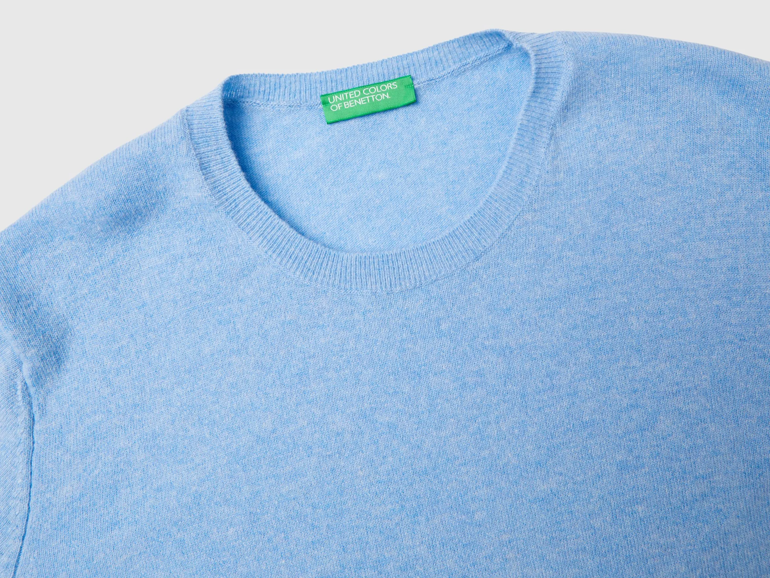 Relaxed fit pure Merino wool sweater - Sky Blue | Benetton