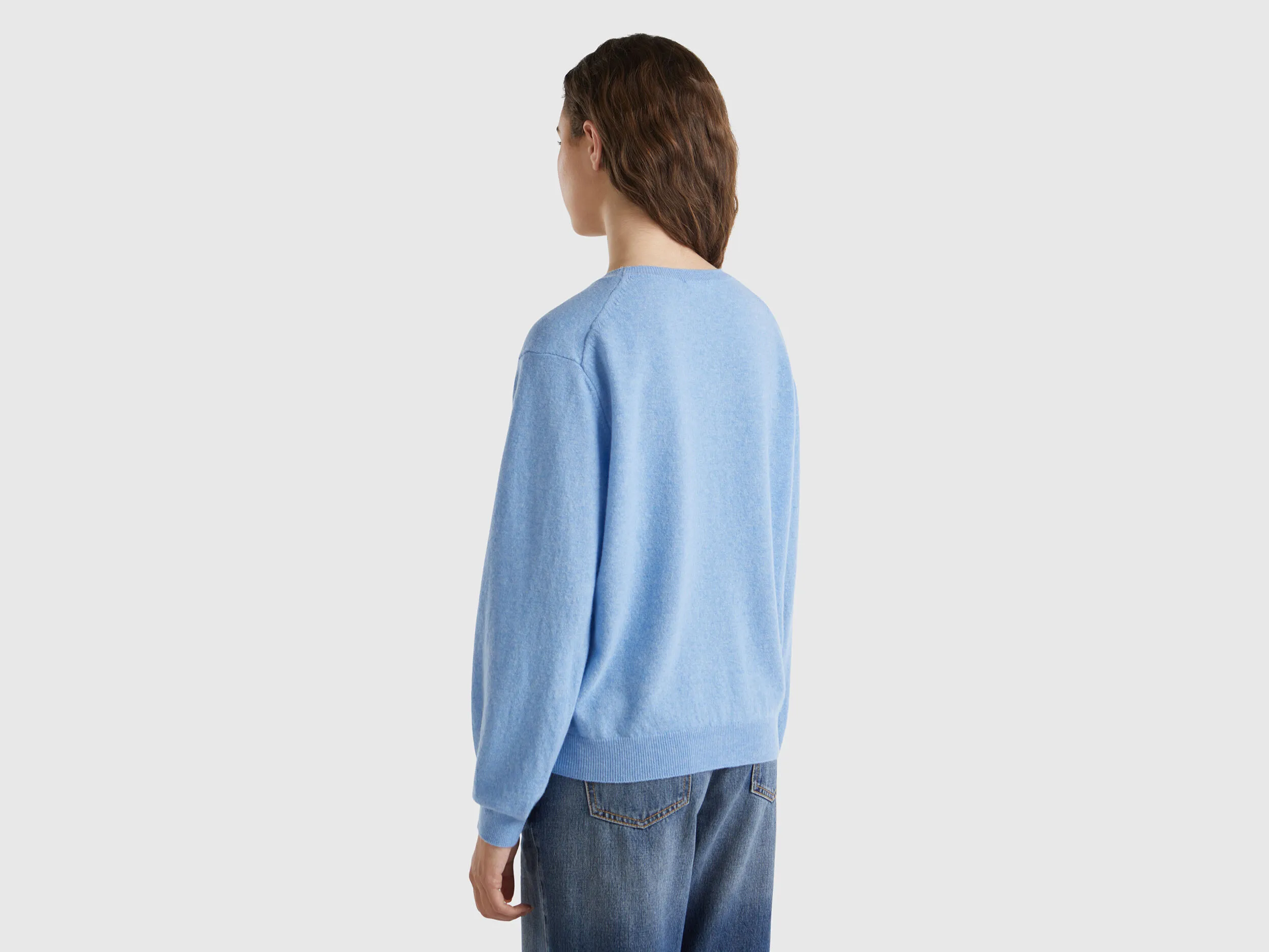 Relaxed fit pure Merino wool sweater - Sky Blue | Benetton