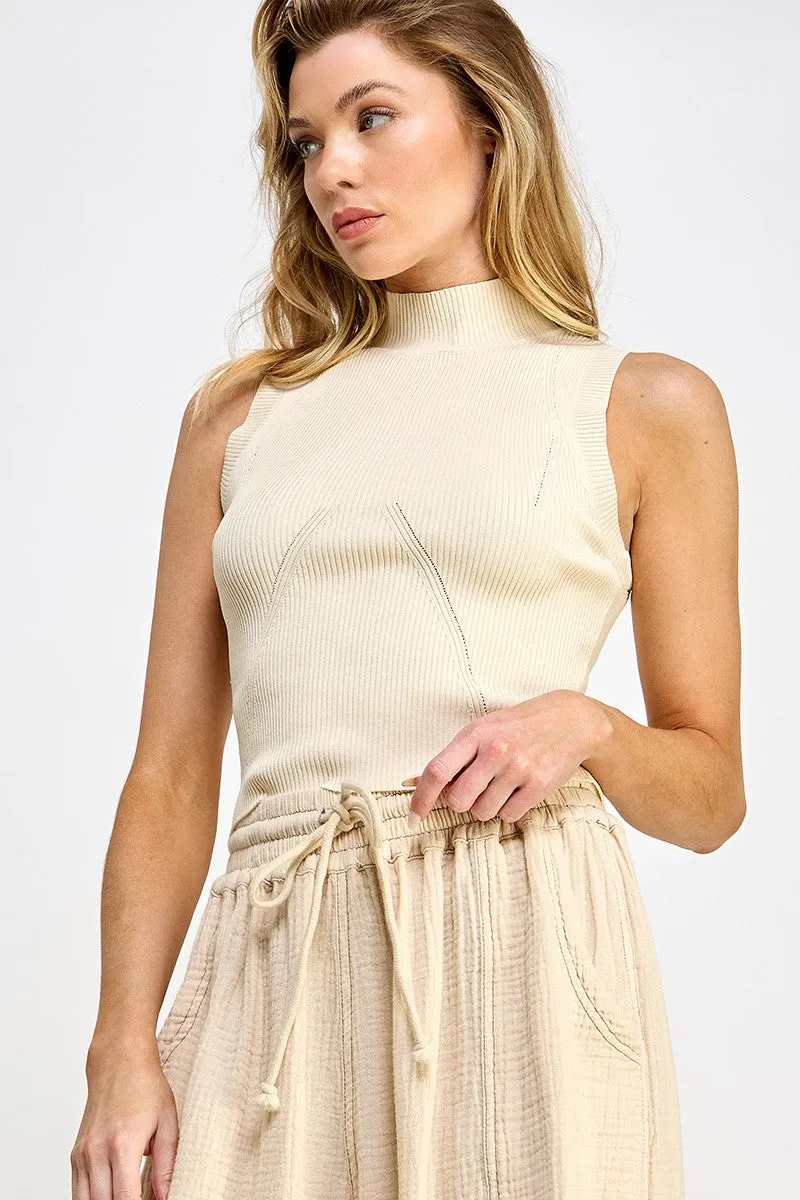 Ribbed Mockneck Sleevless Top