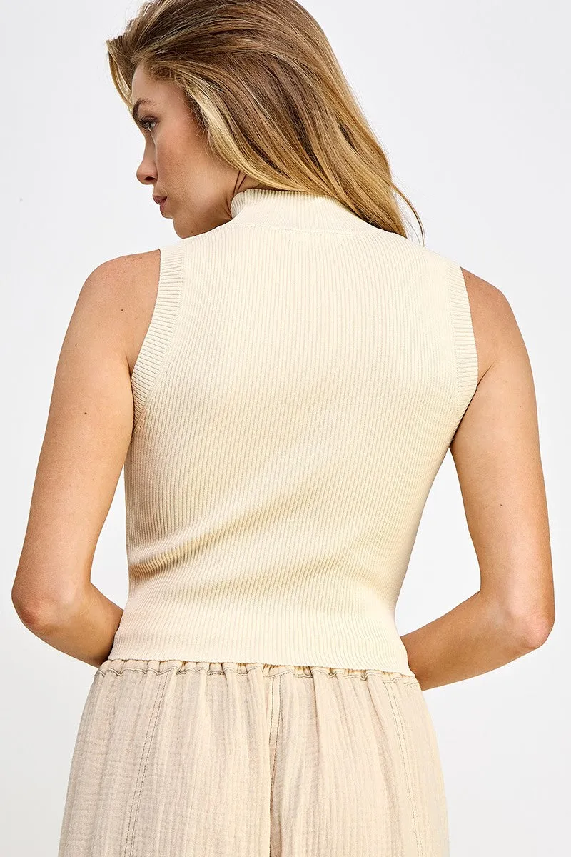 Ribbed Mockneck Sleevless Top