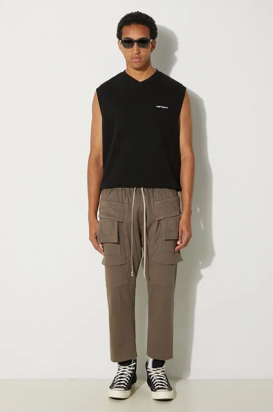 Rick Owens cotton joggers Creatch Cargo Cropped Drawstring gray color smooth DU02D2371.RIG