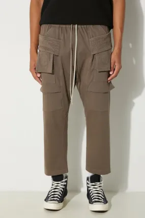 Rick Owens cotton joggers Creatch Cargo Cropped Drawstring gray color smooth DU02D2371.RIG