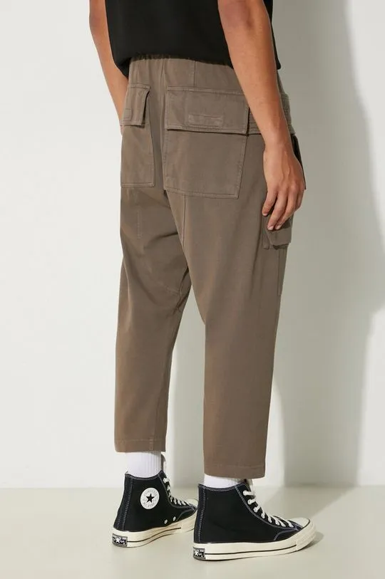 Rick Owens cotton joggers Creatch Cargo Cropped Drawstring gray color smooth DU02D2371.RIG