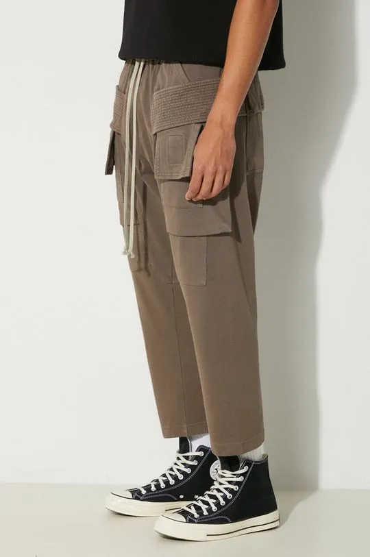 Rick Owens cotton joggers Creatch Cargo Cropped Drawstring gray color smooth DU02D2371.RIG