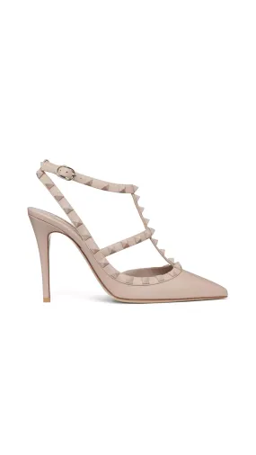 Rockstud Ankle Strap Pump with Tonal Studs 100MM - Poudre