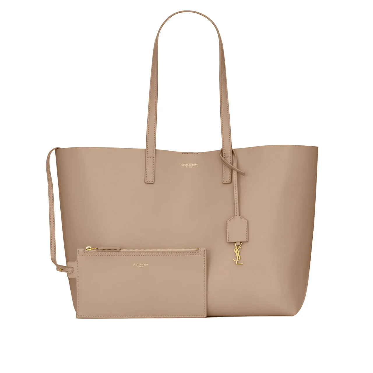 SAINT LAURENT Shopping East-West Leather Tote - DARK BEIGE