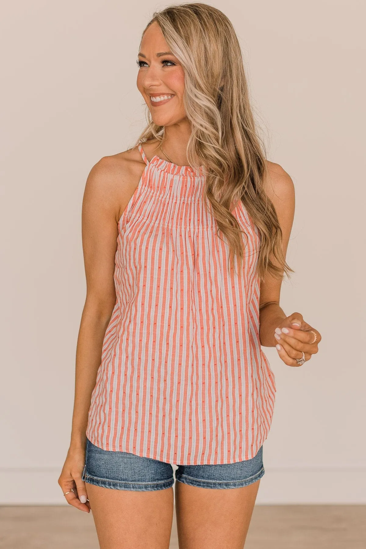 See You Everywhere Swiss Dot Tank Top- Ivory & Coral