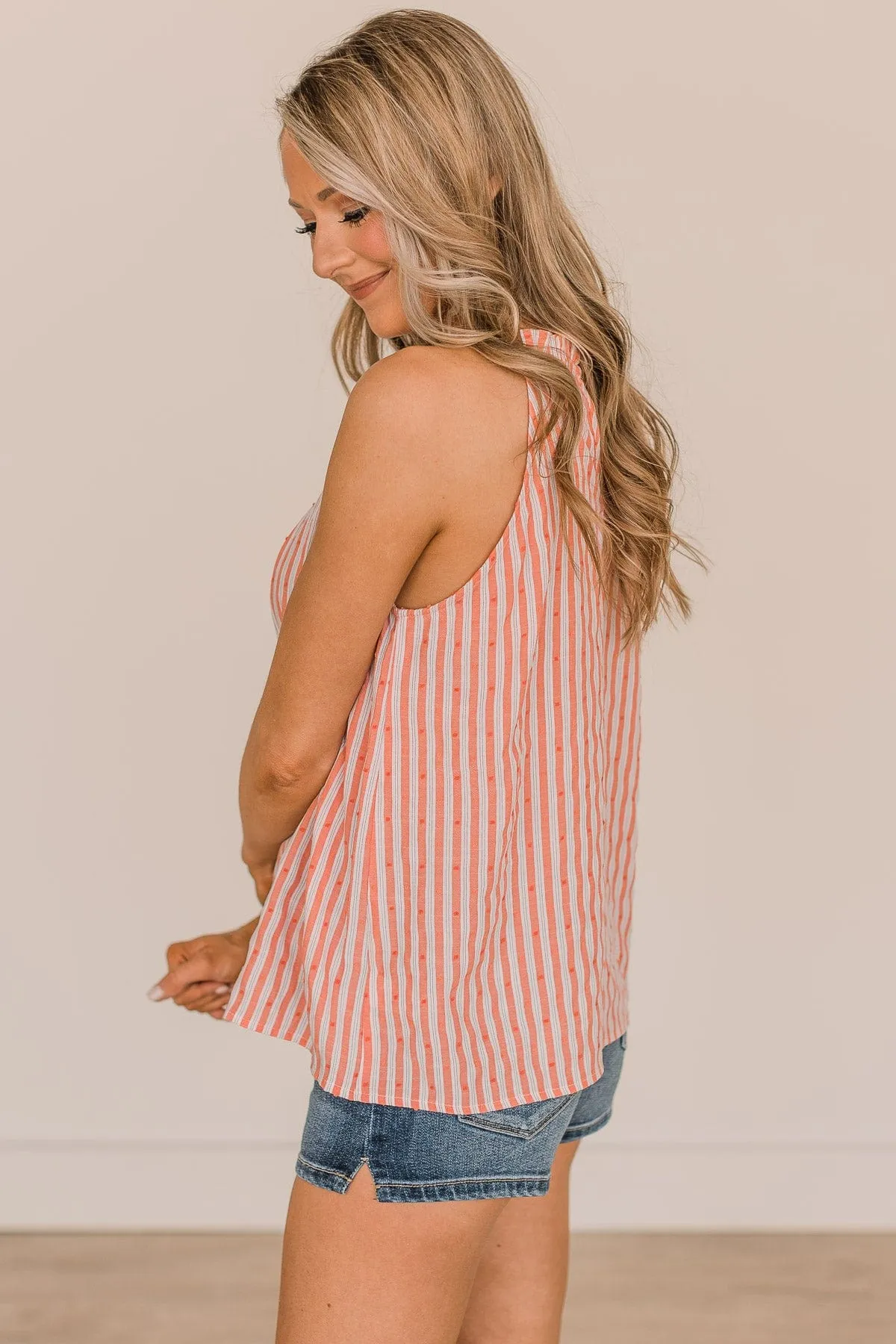 See You Everywhere Swiss Dot Tank Top- Ivory & Coral