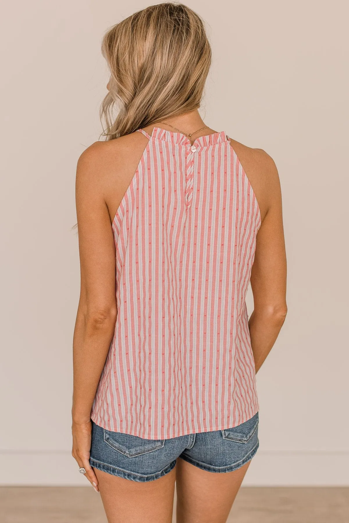 See You Everywhere Swiss Dot Tank Top- Ivory & Coral