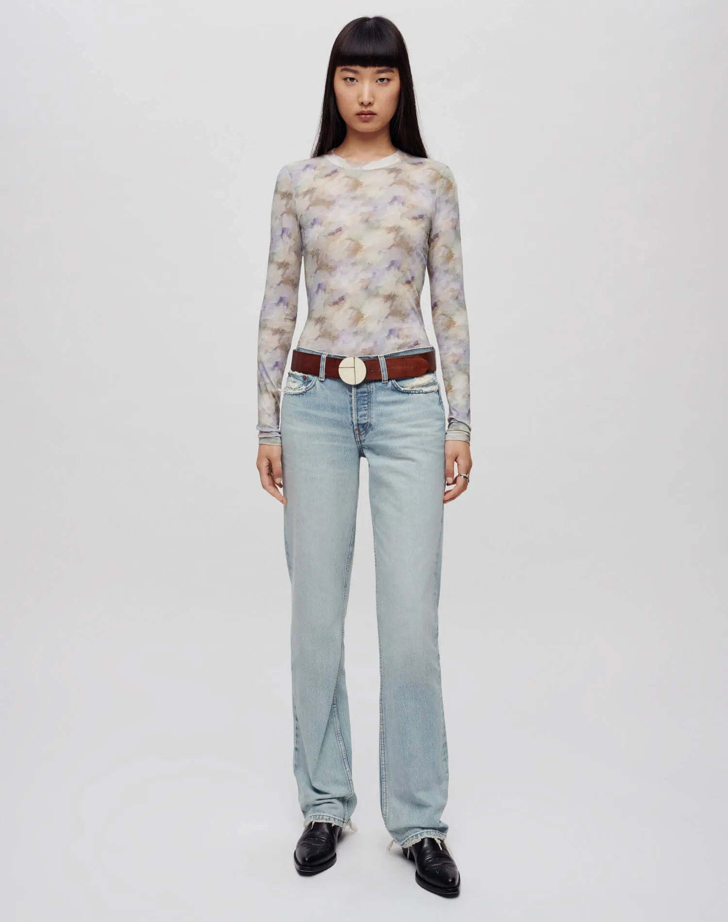 Sheer Long Sleeve Tee - Celestial Watercolor