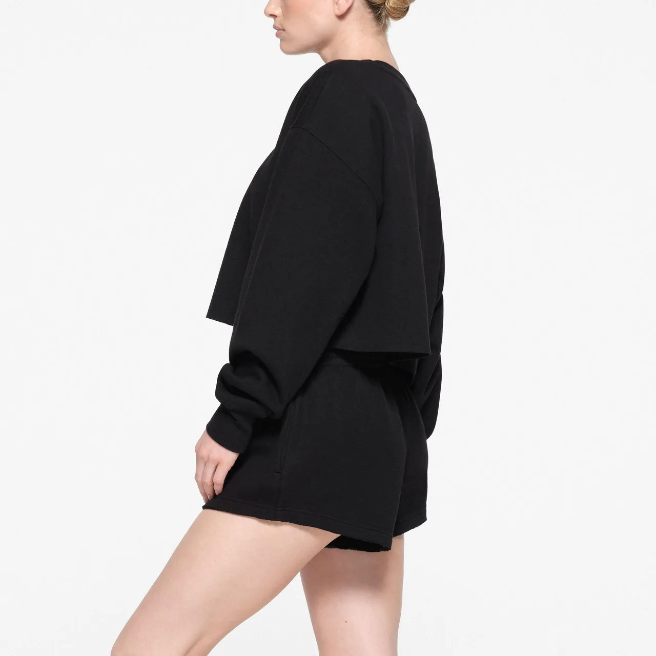 SKIMS COTTON FLEECE Cropped Pullover Onyx - Black