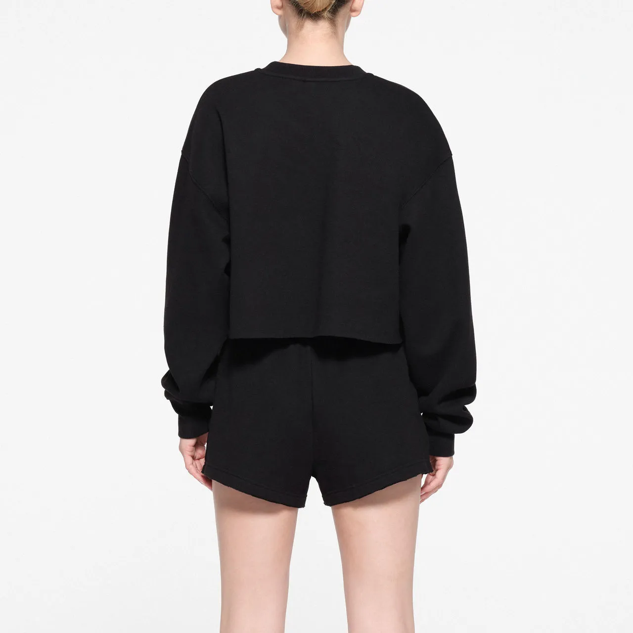 SKIMS COTTON FLEECE Cropped Pullover Onyx - Black