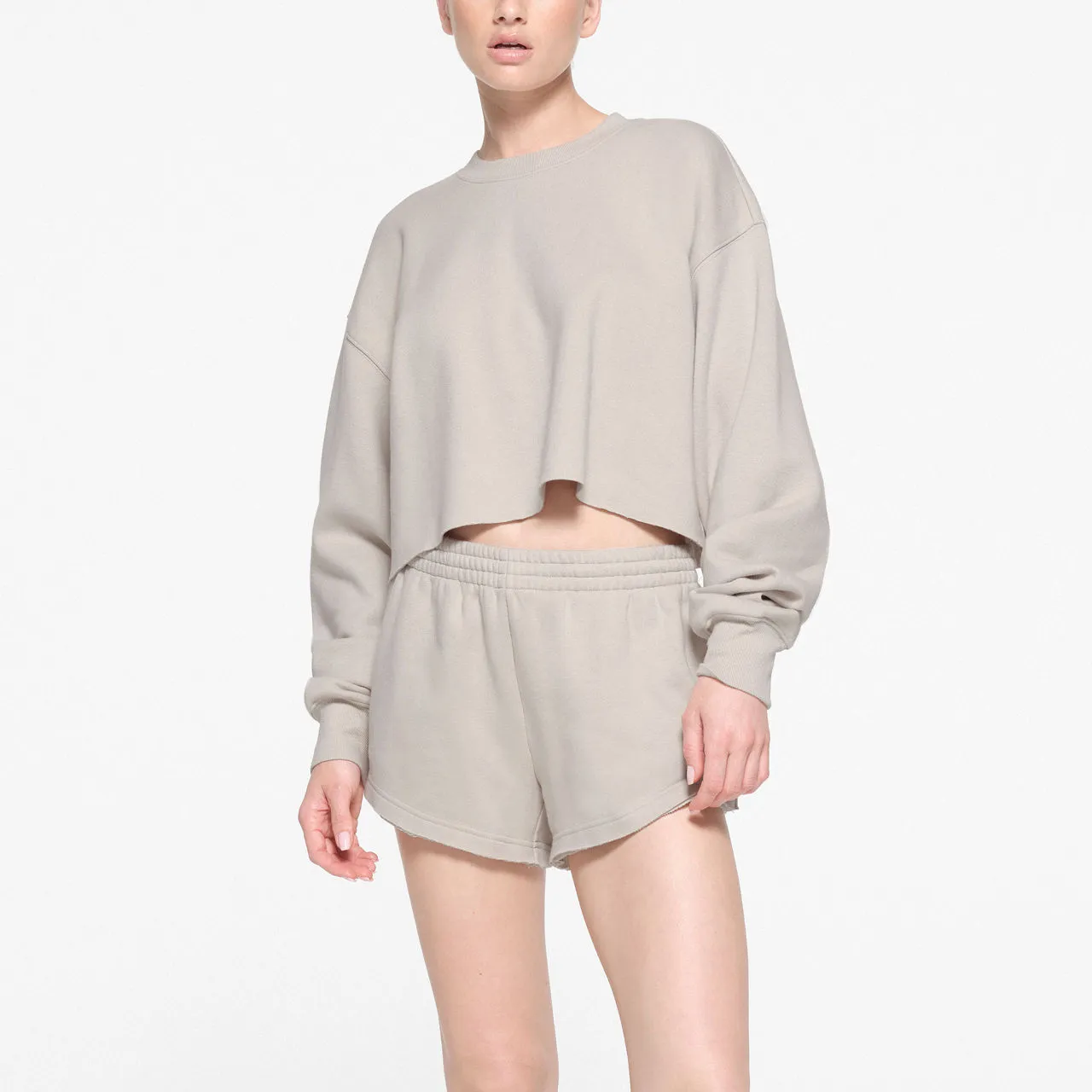 SKIMS COTTON FLEECE Cropped Pullover Stone - Beige