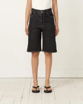 Stonewash Denim Shorts in Black