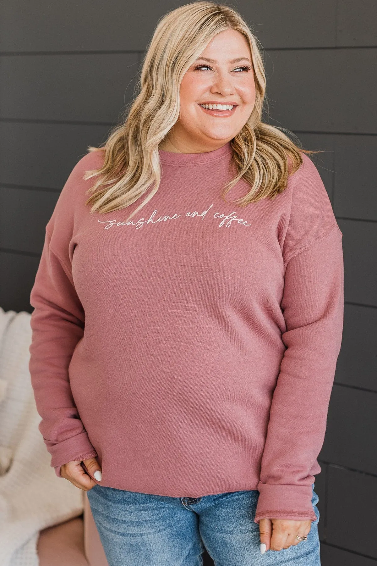 Sunshine & Coffee Crew Neck Pullover- Mauve