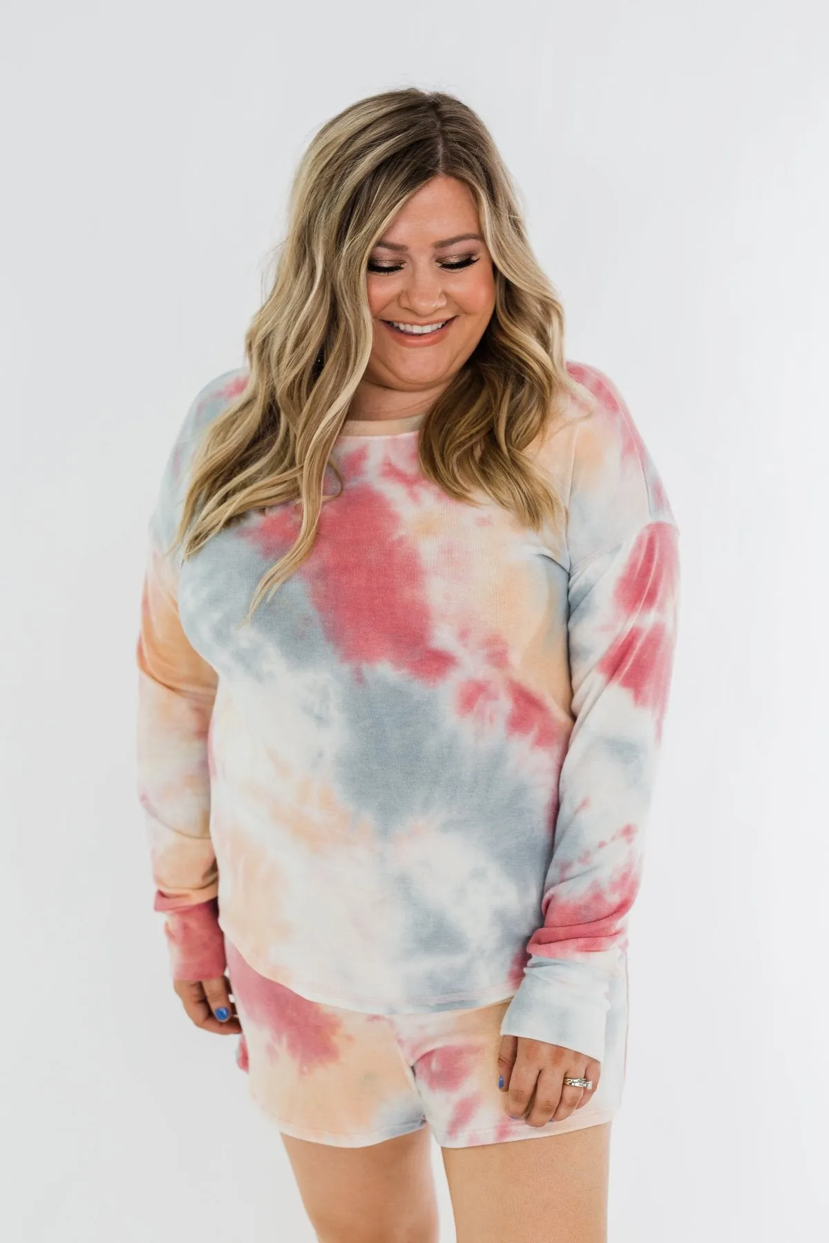 Tie Dye Lounge Pullover Top- Cherry, Light Orange, & Blue