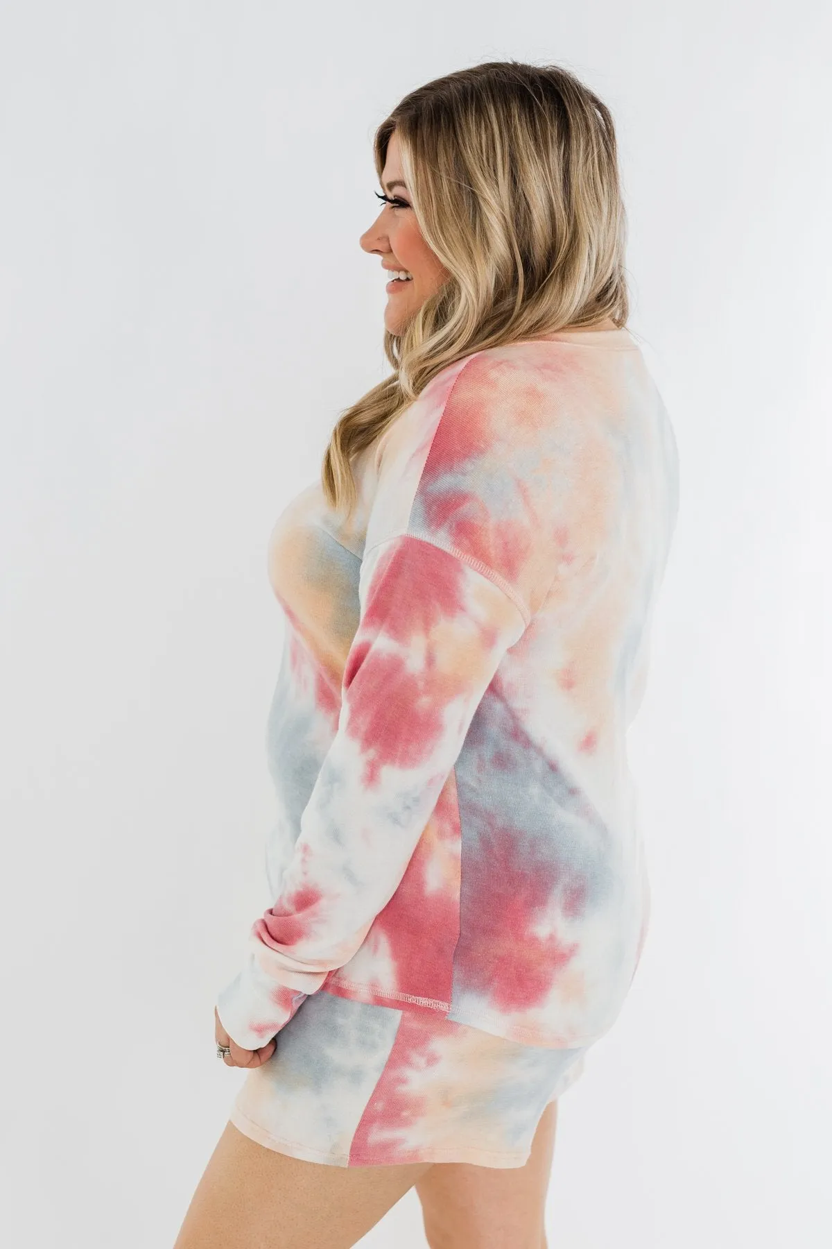 Tie Dye Lounge Pullover Top- Cherry, Light Orange, & Blue