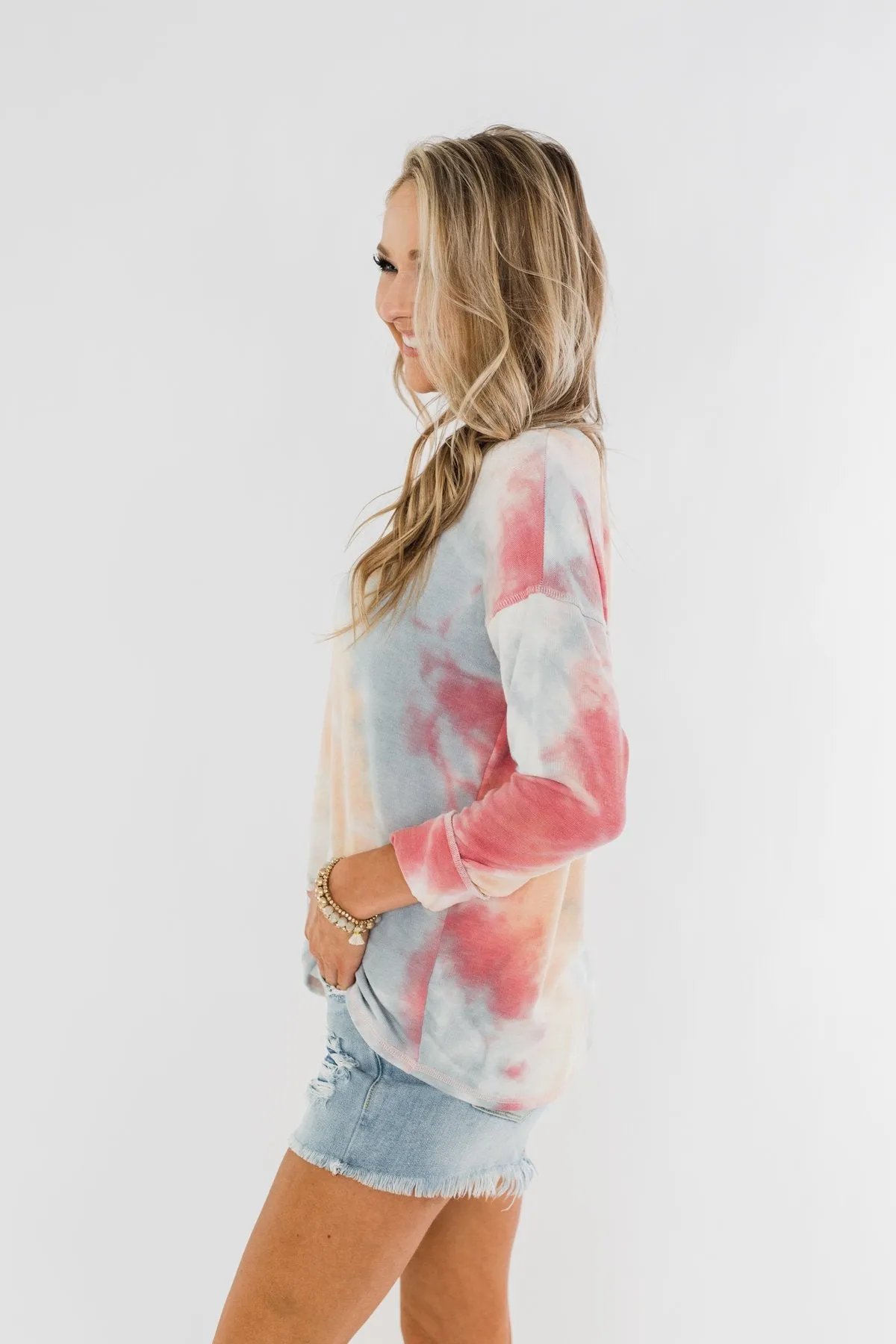 Tie Dye Lounge Pullover Top- Cherry, Light Orange, & Blue