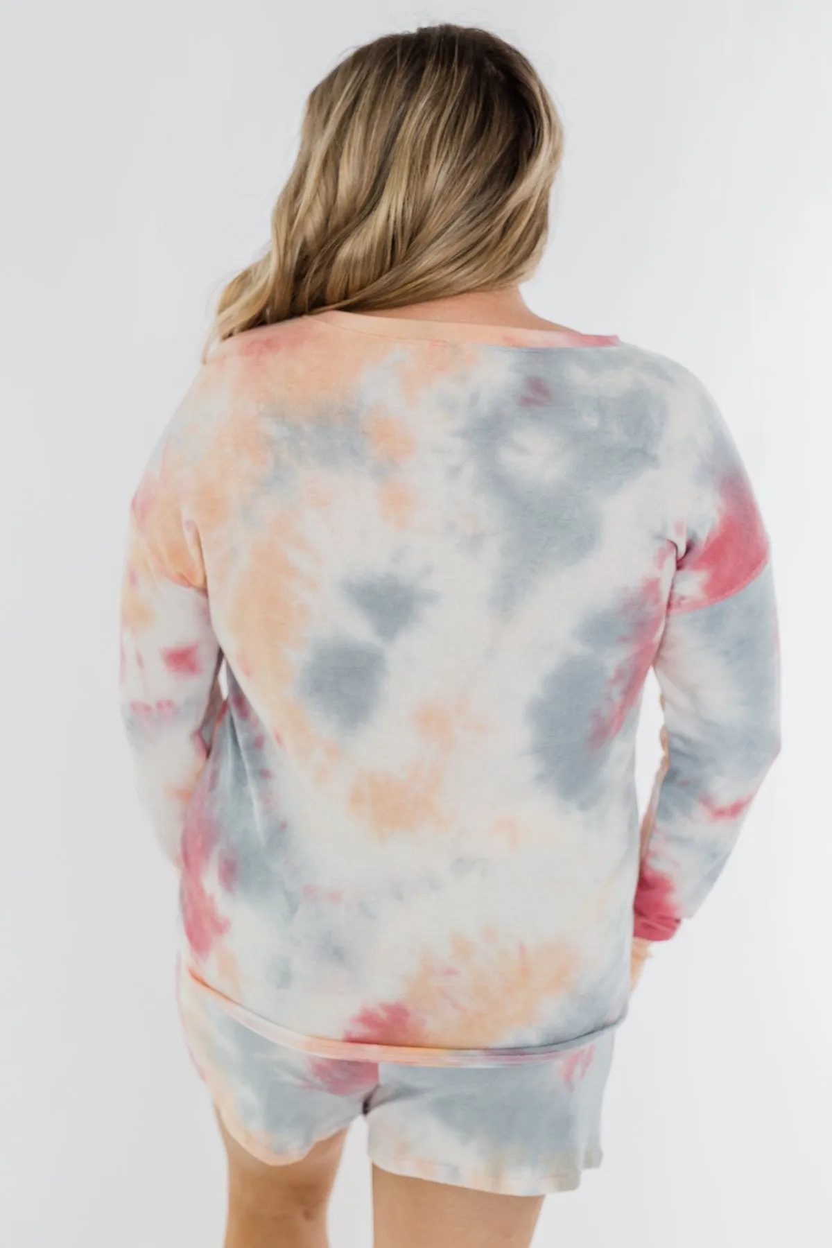 Tie Dye Lounge Pullover Top- Cherry, Light Orange, & Blue